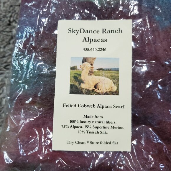 Skydance Ranch Alpaca Handmade Felted Cobweb Merino Silk Scarf - Picture 4 of 6
